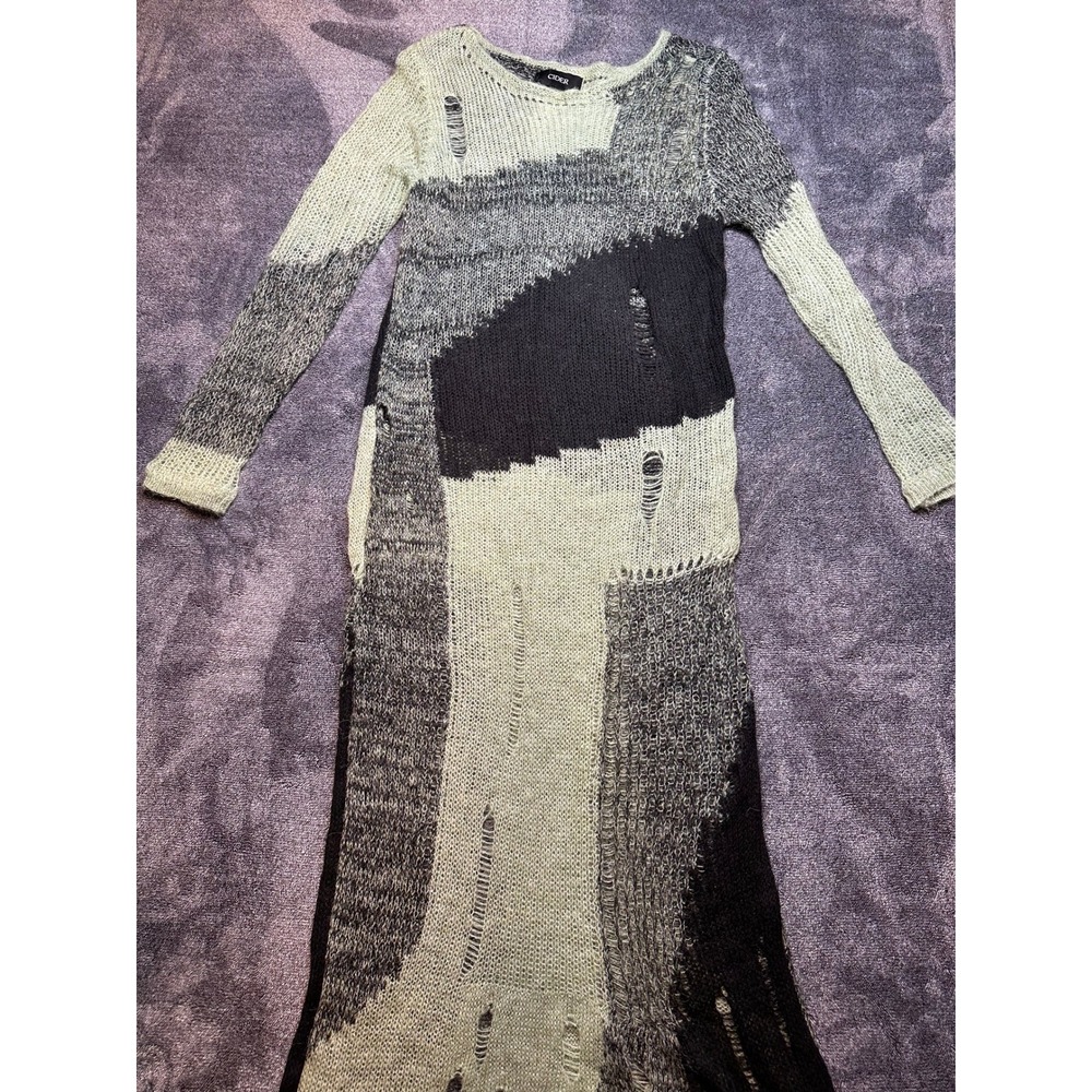 Cider Distressed Knit Maxi Dress Sage Green/Grey/Black Grunge Medium-264